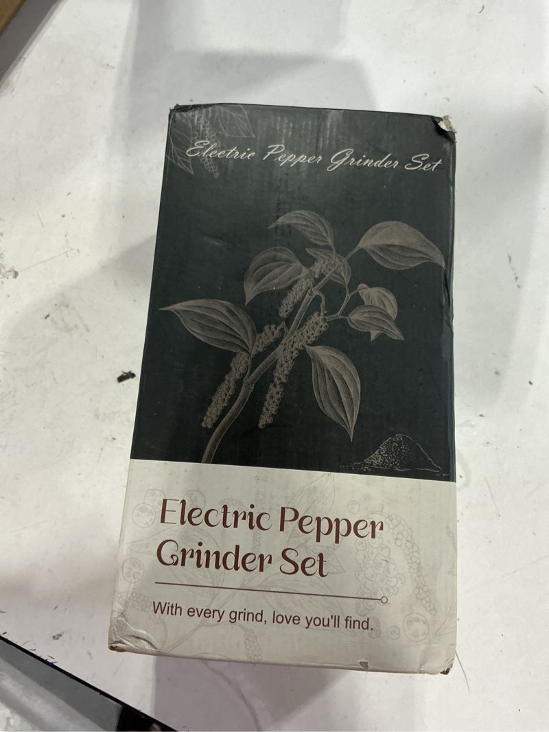 Condition photo showing New/Like New for electric salt and pepper grinder set, battery automatic salt and pepper shaker with adjustable coarseness, large capacity pepper mill with led kitchen appliances(battery-stainless steel)