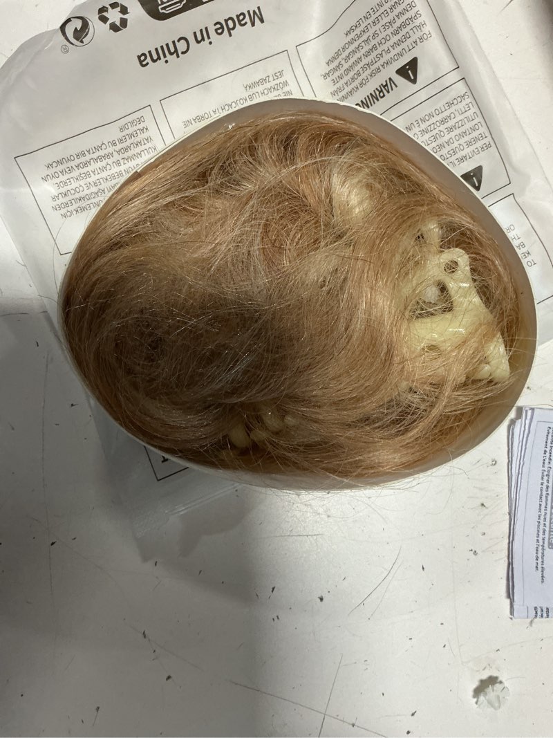 Condition photo showing As Is for my-lady claw clip messy bun hair pieces human hair for women real hairpiece wavy scrunchies tousled updo donut chignon ponytail extension golden brown & bleach blonde