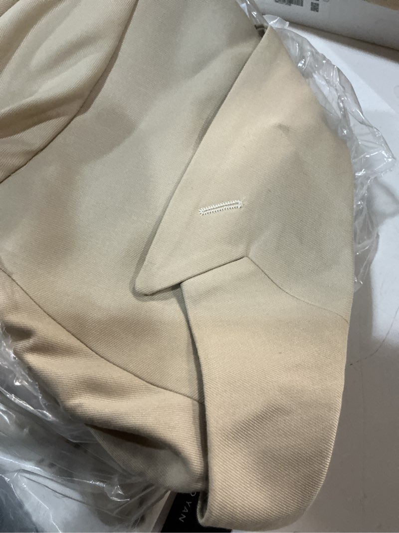 Condition photo showing Good Condition for Wangyue Men's 2 Piece Suit Slim Fit Suits for Men Two Button Blazer Formal Business Jacket Suit for Wedding Prom Dinner X-Large Beige
