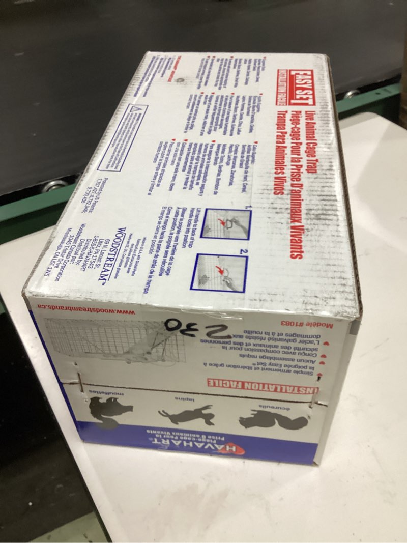 Condition photo showing New/Like New for havahart easy-set catch and release small 1-door humane live animal trap for squirrels, rabbits, skunks, and other small animals - 1083