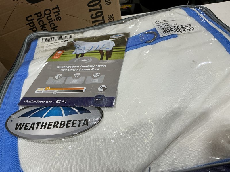 Condition photo showing As Is for weatherbeeta sweet itch shield combo neck, white/blue, 84”white/blue