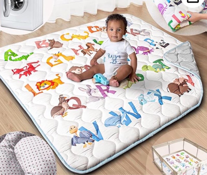 Beavtaens Baby Play Mat, 50x50 Playpen Mat with Super Soft Touch, Activity Mats with Upgraded Anti-S