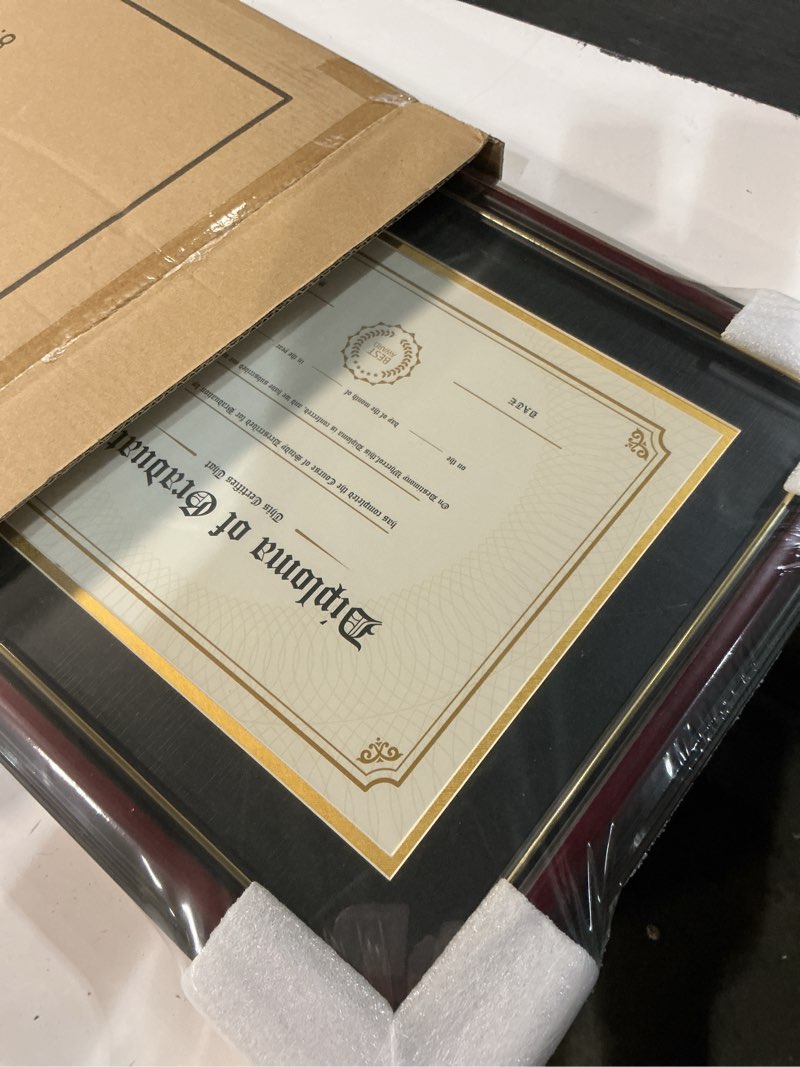 Condition photo showing Good Condition for graduationmall 11x17 cherry wood diploma frame with tassel holder for 8.5x11 certificate document,real glass,black over gold mat cherry with gold trim diploma + tassel