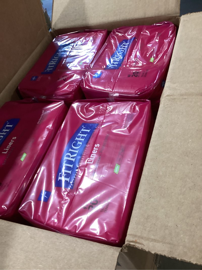 Condition photo showing New/Like New for fitright extra incontinence liners, moderate absorbency, 13" x 30", 20 count (pack of 4) one size case of 80