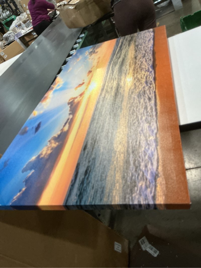 Condition photo showing Good Condition for Muolunna BK1862 Wall Art Decor Large Canvas Print Picture Sunrise Ocean Beach 1 Panel Waves Scenery Painting Artwork for Office Wall Decor Home Decoration Stretched and Framed Ready to Hang XLarge 48"L x 24"W Gold