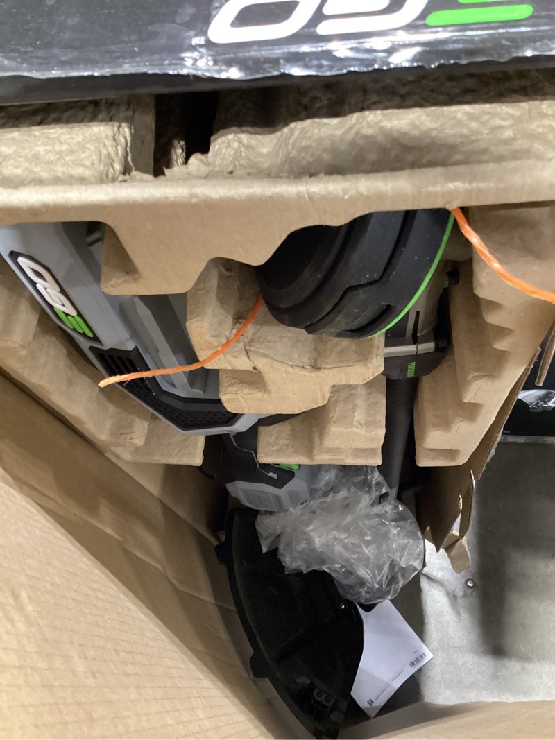 Condition photo showing As Is for ego power+ multi-head system with line iq, powerload 56-volt 17-in straight shaft attachment capable battery string trimmer 5 ah (battery included) (charger included)