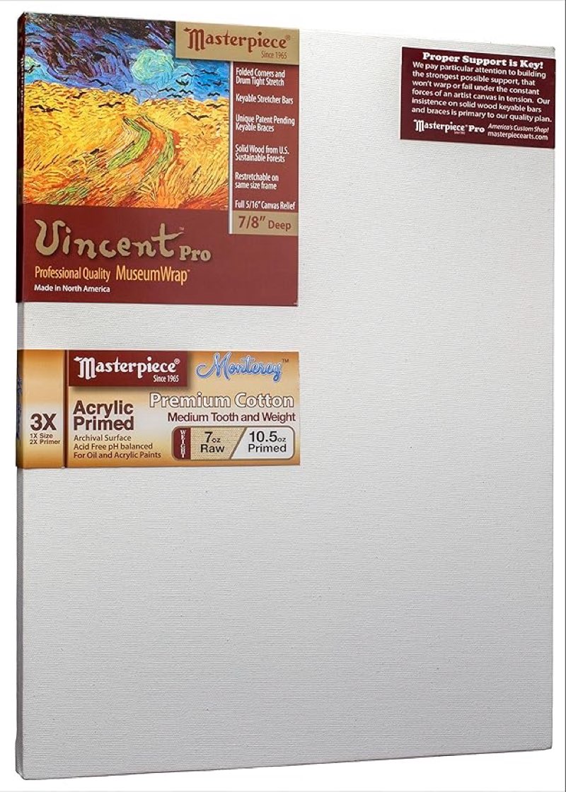 MASTERPIECE Z4VM-3030 Vincent PRO 7/8", 30" x 30", Monterey 7oz Acrylic Primed Artist Canvas 4-Pack