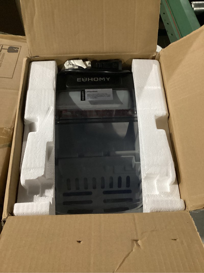 Condition photo showing As Is for SIMILAR TO STOCK PHOTO. EUHOMY Countertop Ice Maker Machine with Handle, 26lbs in 24Hrs, 9 Ice Cubes Ready in 6 Mins, Auto-Cleaning Portable Ice Maker with Basket and Scoop, for Home/Kitchen/Camping/RV. (Black) Black 26lbs