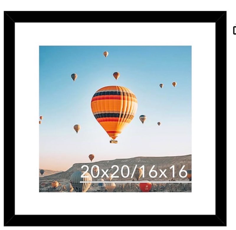jcjmy 20x20 picture frame black with 16x16 mat, display photo 16x16 with mat or 20 x 20 without mat, wall hanging large 20x20 poster frame with shatter resistant plexiglass, black