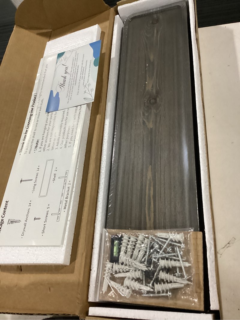 Condition photo showing New/Like New for marsmiles 24” inch floating shelves, 8'' deep natural wood shelves set of 2 | ash wood, invisible brackets, hardware included, 60lbs, farmhouse, bathroom, living room, bedroom, kitchen 36in, 2 pack oak