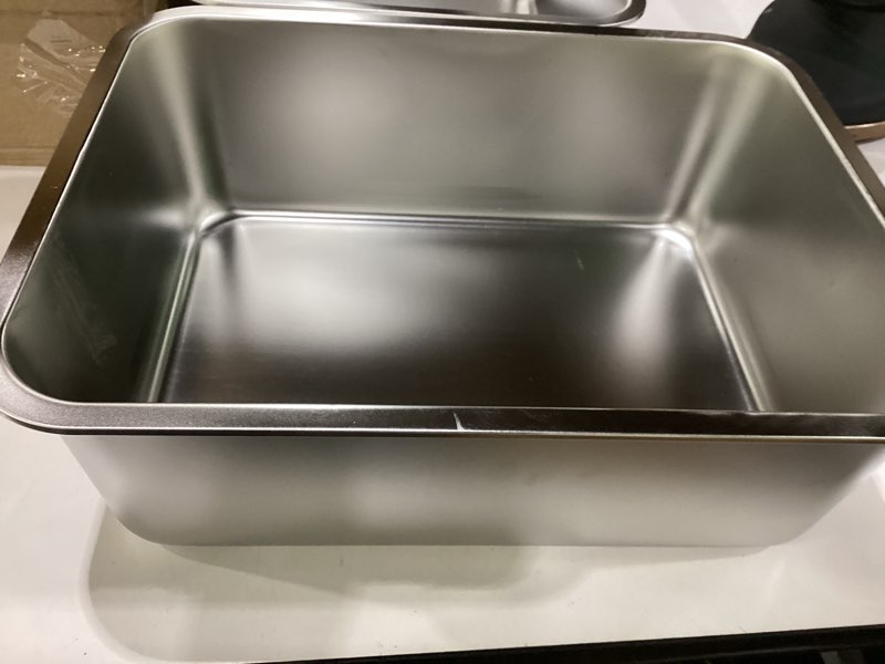 Condition photo showing Good Condition for kirecoo stainless steel cat litter box - metal high sided cat pan, large stainless steel box, indoor litter tray, non stick, no smell, easy to clean, pet toilet supplies for kitten, kitty, rabbit 17.52" l x 13.58" w x 5.9" h