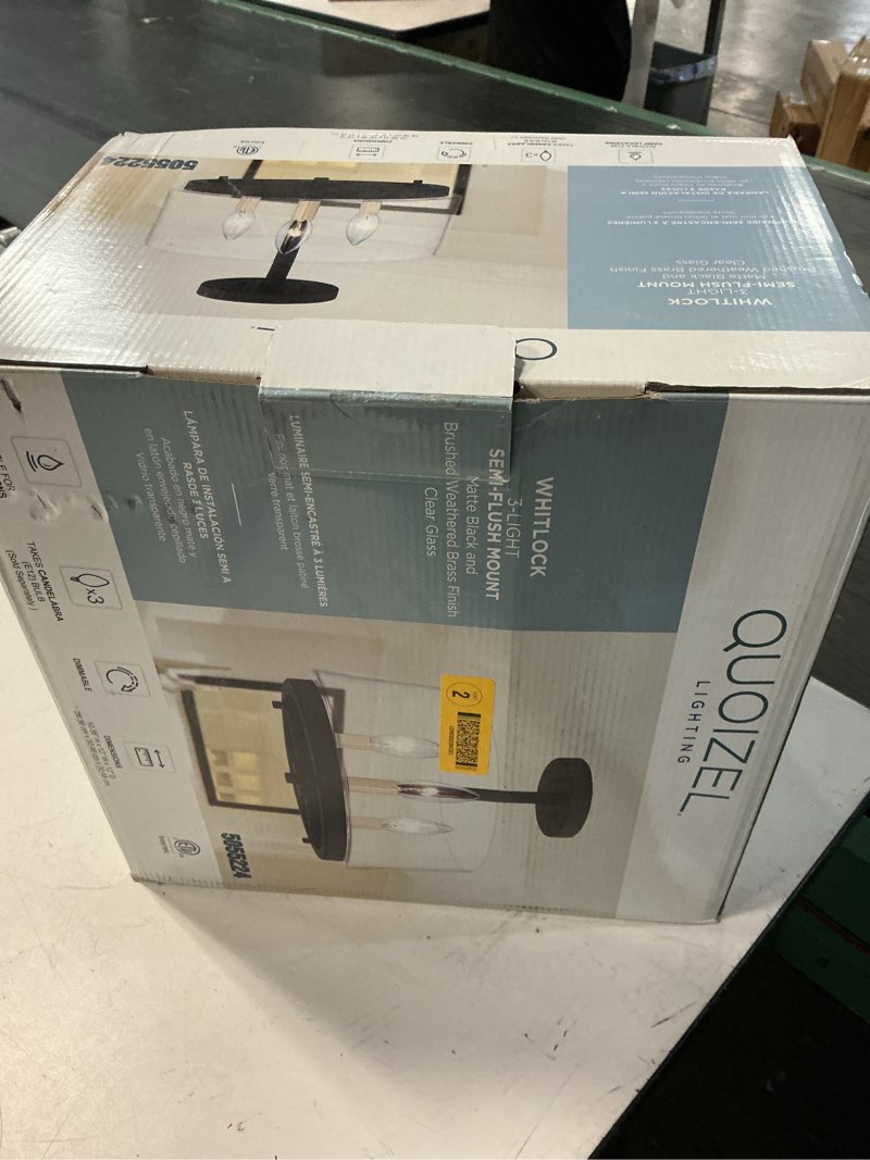 Condition photo showing As Is for quoizel whitlock 12-in matte black and brushed nickel indoor 3 -light semi-flush mount light