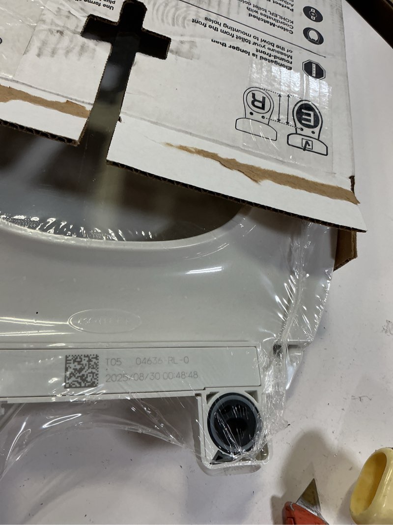 Condition photo showing Good Condition for kohler 4636-rl-0 cachet readylatch elongated toilet seat slow close, soft close toilet seat quiet lid, contoured grip-tight bumpers installation hardware, apartment essentials, white white elongated ready latch
