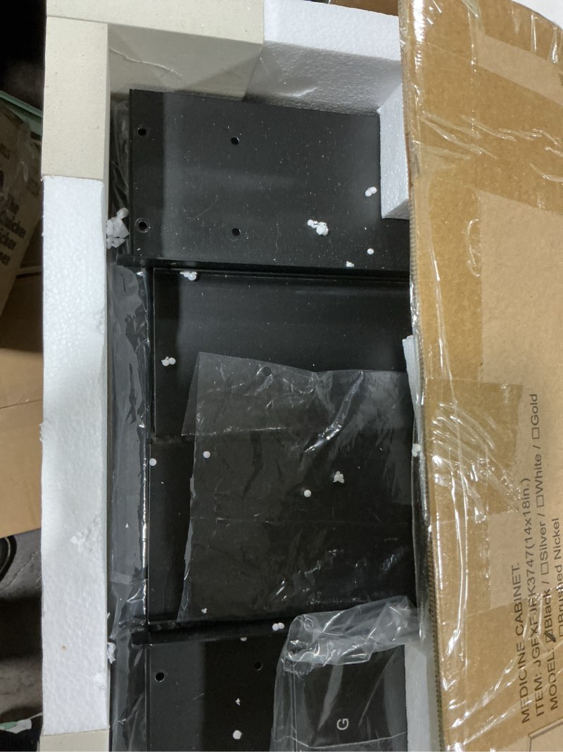 Condition photo showing Good Condition for keonjinn small medicine cabinet mirror 14" x 18", assembly needed, black bathroom medicine cabinet with mirror, beveled framed, stepless adjustable shelf, one shelf only, wall-mounted or recessed black 14x18 in