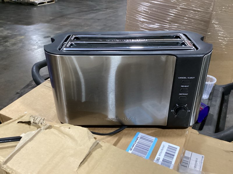 Condition photo showing New/Like New for Elite Gourmet ECT-3100 Long Slot 4 Slice Toaster, Reheat, 6 Toast Settings, Defrost, Cancel Functions, Built-in Warming Rack, Extra Wide Slots for Bagels & Waffles, Stainless Steel & Black 4 Slice Matte Black