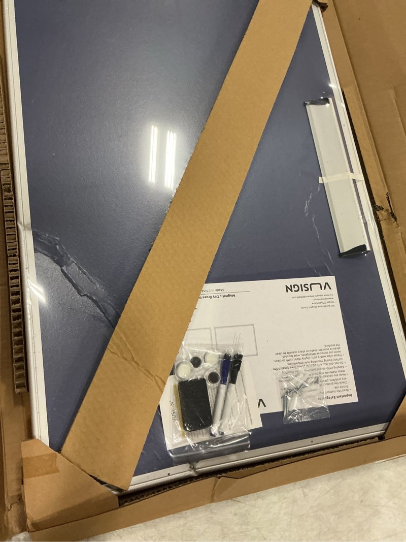 Condition photo showing As Is for vusign magnetic white board kit for wall 36" x 24", 1 dry eraser & 2 multicolor markers & 4 magnetic pins, sliver reinforced aluminum frame for home, school, office