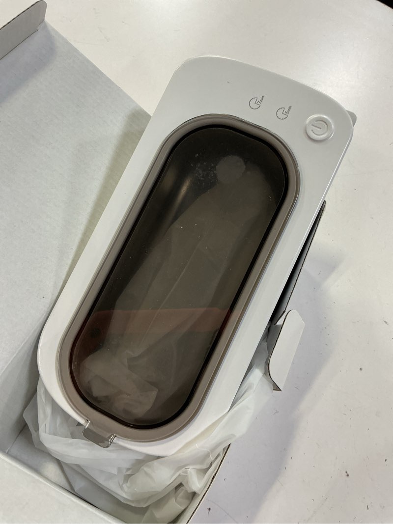 Condition photo showing As Is for ultrasonic jewelry cleaner machine: 48khz ultra sonic cleaner for jewelry,eyeglass,rings,watch band,dentures,with dual cleaning modes,350ml 304 stainless steel tank,gift for wife,mom,daughter white