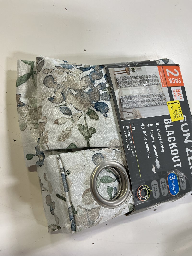 Condition photo showing Good Condition for sun zero 2-pack arlo textured thermal insulated grommet curtain panel pair, blue/floral, 40" w x 84" l