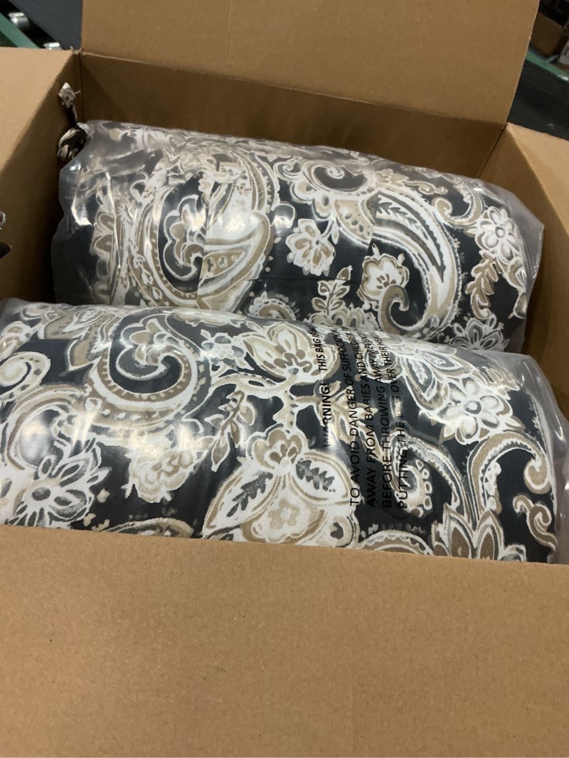 Condition photo showing New/Like New for lvtxiii 2 pack outdoor high back cushions, 22" w x 20" d tufted seat and back chair cushion with ties, fluffy patio replacement rocking chair cushion for outdoor furniture use, paisley black 44"x22"x4" paisley black