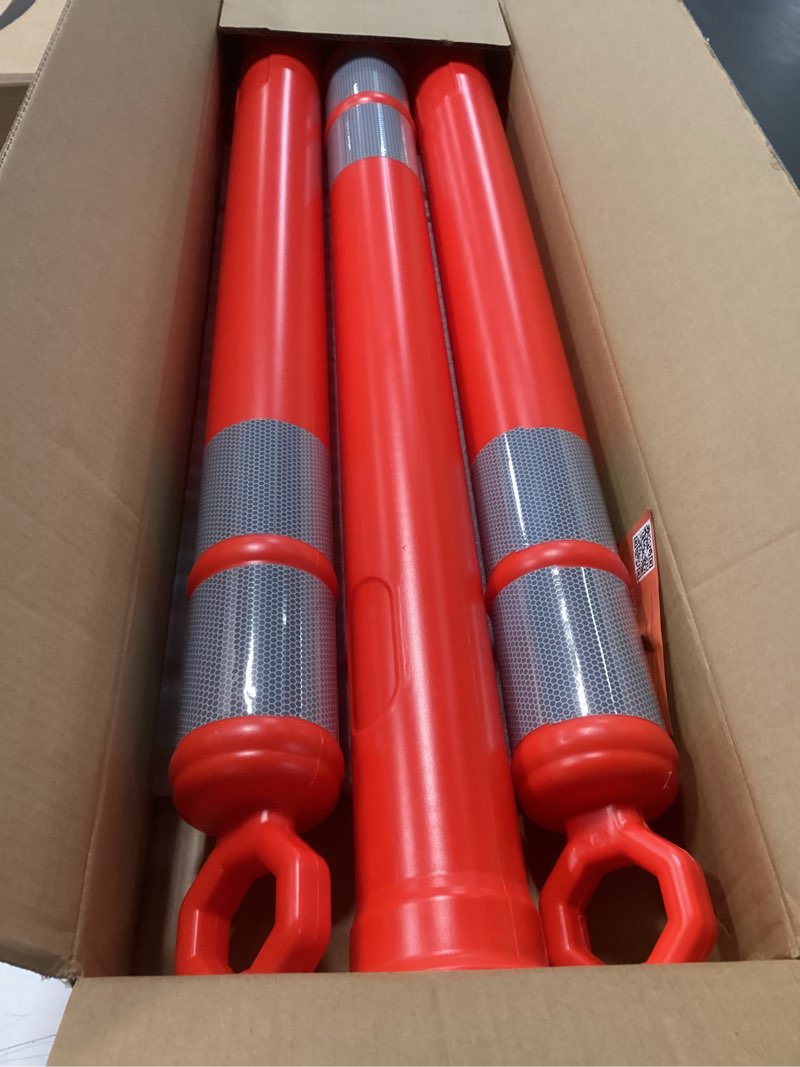 Condition photo showing Good Condition for roadhero 42 inch delineator post with base, portable orange traffic delineator posts cones with reflective collars for parking lots, road safety, construction events (3 pack) 42 inch 3