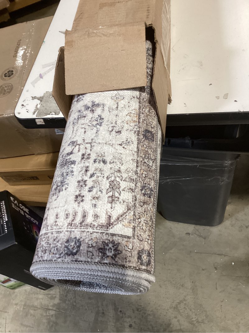 Condition photo showing New/Like New for jinchan kalen runner rug 3x10 washable hallway rug vintage indoor thin retro floor cover distressed gray floral country lightweight non slip carpet for entryway bathroom bedroom living room grey 3' x 10' (light weight) distressed grey multi