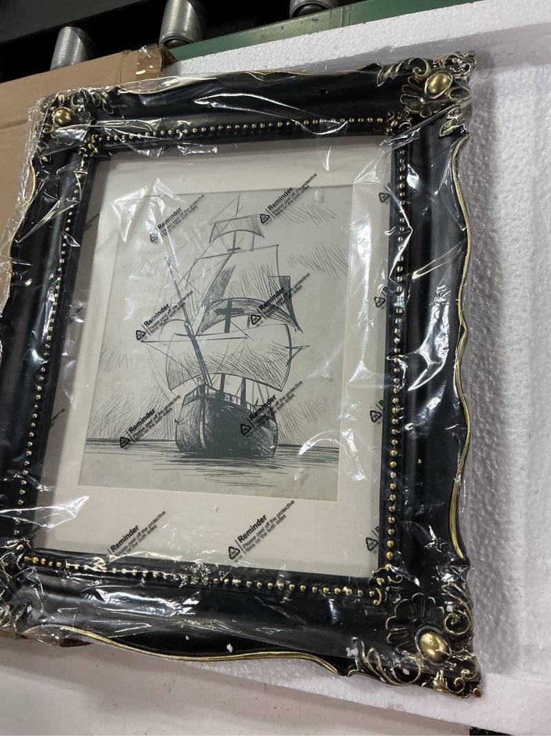 Condition photo showing New/Like New for simon's shop 11x14 picture frames with mat for 8x10 image, black poster frames for gallery wall display, vintage gothic frames for photos artworks 11x14 black & gold