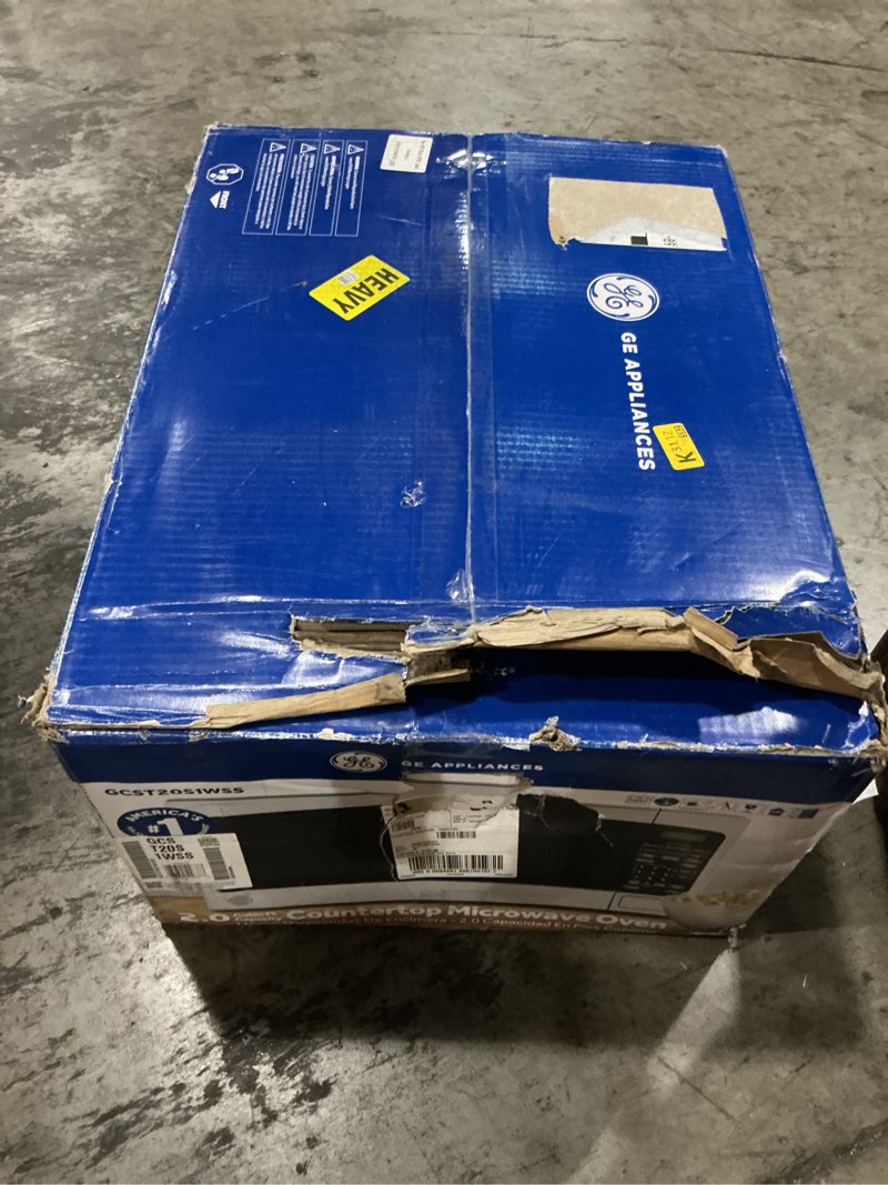 Condition photo showing New/Like New for ge countertop microwave oven,1, 200-watt capacity, 2.0 cubic ft., 8 auto setting cooking settings, child-lock technology, kitchen essentials for the countertop, dorm room or apartment, stainless steel 2.0 cu.ft. stainless steel