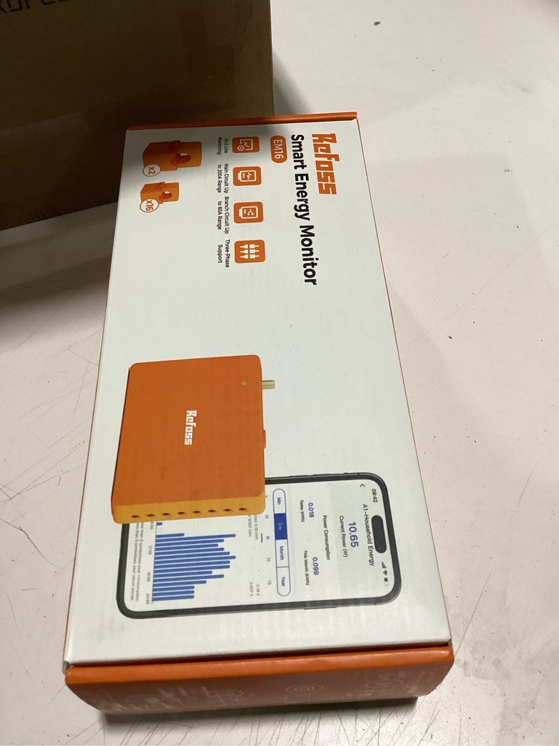 Condition photo showing Good Condition for smart home energy monitor supports home assistant, real-time accurate energy consumption tracking, electricity usage monitor with 16x60a circuit sensor, 36-month history, solar metering, etl certified orange+white