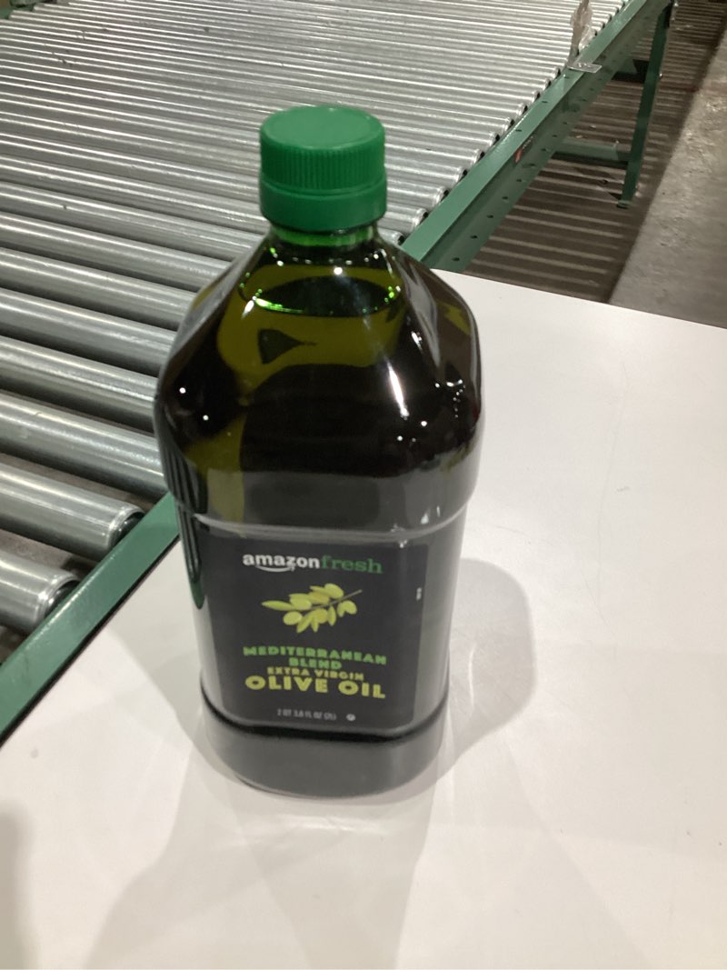 Condition photo showing New/Like New for Amazon Fresh, Mediterranean Blend Extra Virgin Olive Oil, 2QT 3.6 Fl Oz (2L) Mediterranean 67.6 Ounce