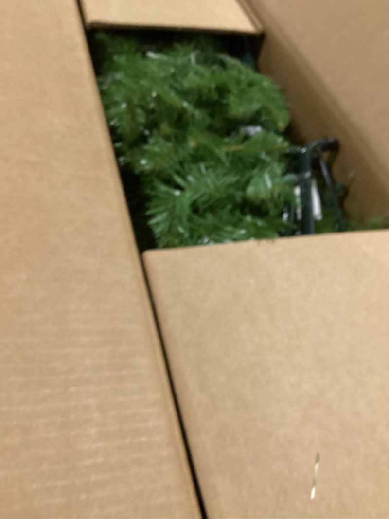 Condition photo showing As Is for national tree company 6.5 ft pre-lit kingswood fir slim artificial christmas tree, 250 clear lights, 719 tips, includes stand, green