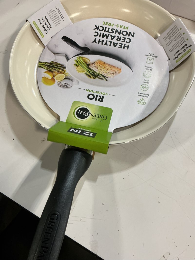 Condition photo showing Good Condition for greenpan rio healthy ceramic nonstick 12" frying pan skillet, pfas-free, dishwasher safe, black 12" frying pan skillet skillet black