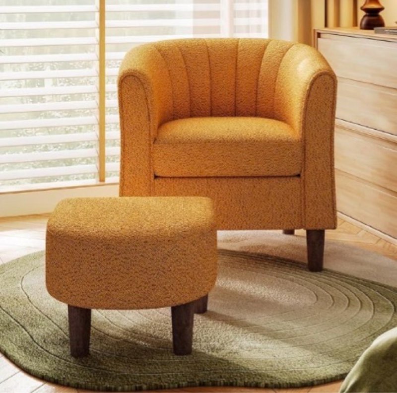 linsy accent chair with ottoman, modern armchair comfy barrel reading chair with footrest for living
