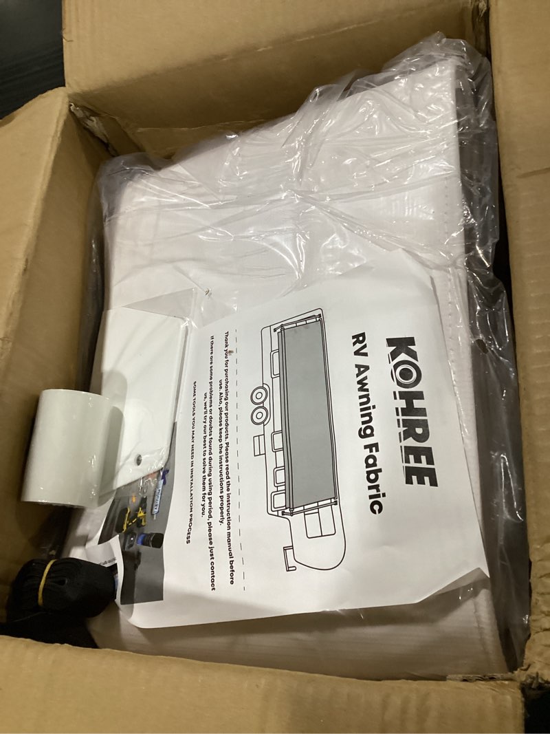 Condition photo showing As Is for kohree rv awning fabric replacement, blue fade, fabric 17'2" | 19.5oz heavy-duty vinyl, waterproof, uv-resistant, universal fit for rv, motorhome, trailer blue fade 18' (fabric 17'2")
