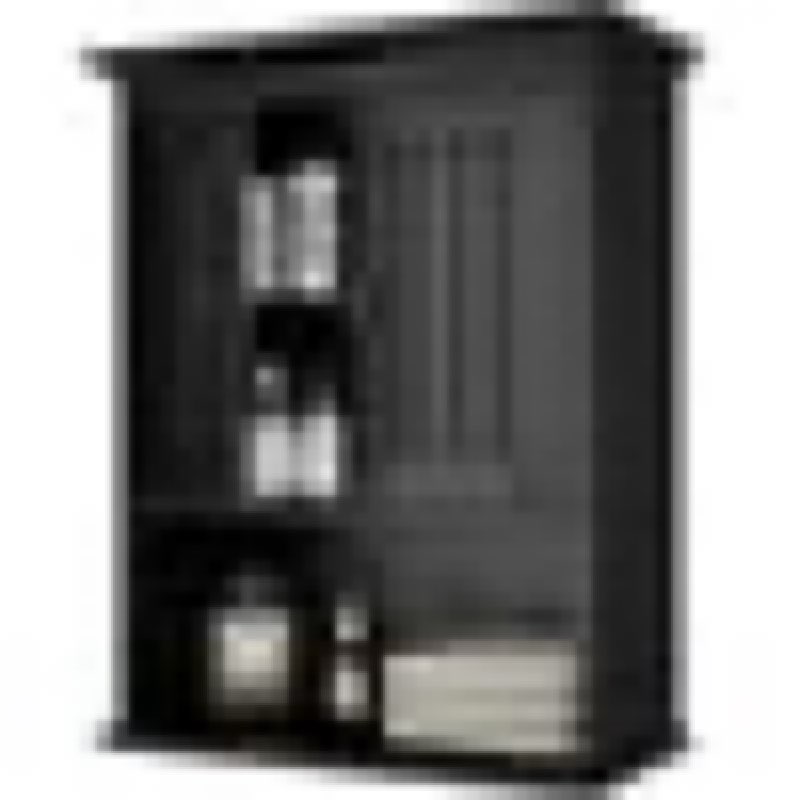 Wood Wall Cabinet Bathroom Medicine Cabinet Storage with Doors and Adjustable Shelf Wall Mount for Bathroom, Livingroom, Kitchen, Cupboard, Black