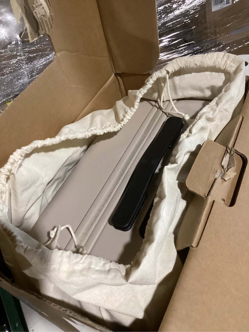 Condition photo showing Good Condition for monos carry-on pro plus luggage, 23" hardside polycarbonate spinner suitcase with 16" laptop pocket, airline approved, tsa lock, 23x15x9.5, rolling travel bag | desert taupe, beige small desert taupe