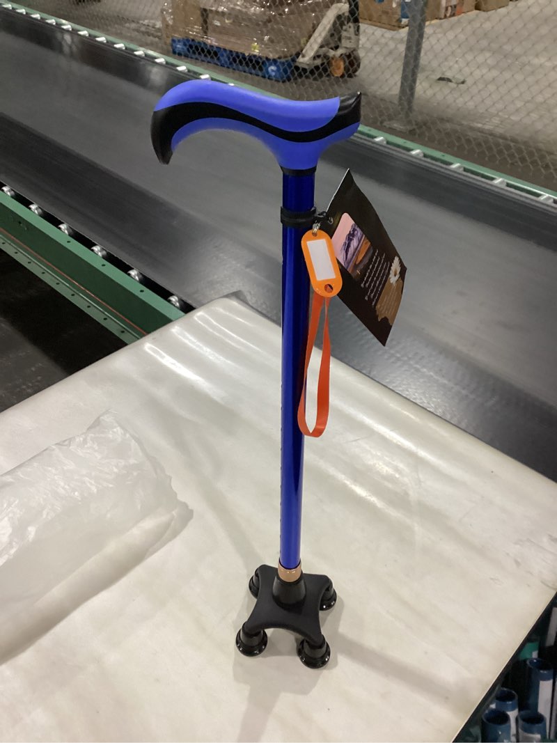 Condition photo showing New/Like New for DEOMAi Quad Cane Self Standing Adjustable Walking Cane for Men Women Seniors with Comfort Grip Handle 360° Pivoting Cane for All-Terrain Lightweight & Durable Blue