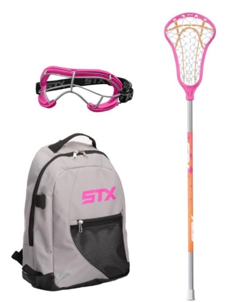 stx exult rise girl's lacrosse starter set with stick, goggles & backpack pink