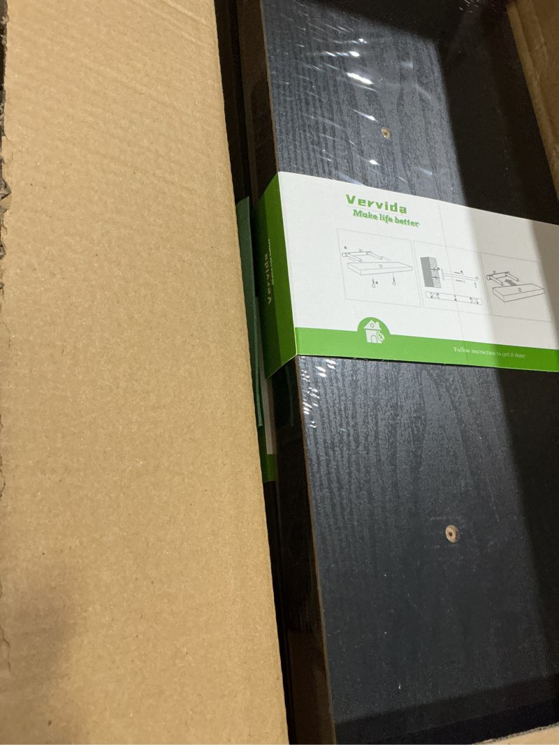 Condition photo showing New/Like New for vervida® 3 pack black floating shelves,24" w x 7.9" d x 1.5" h, holds up to 37 lbs, ideal for living room, bedroom, bathroom, kitchen, office, storage, display, with invisible brackets wall shelves 24x7.9 black