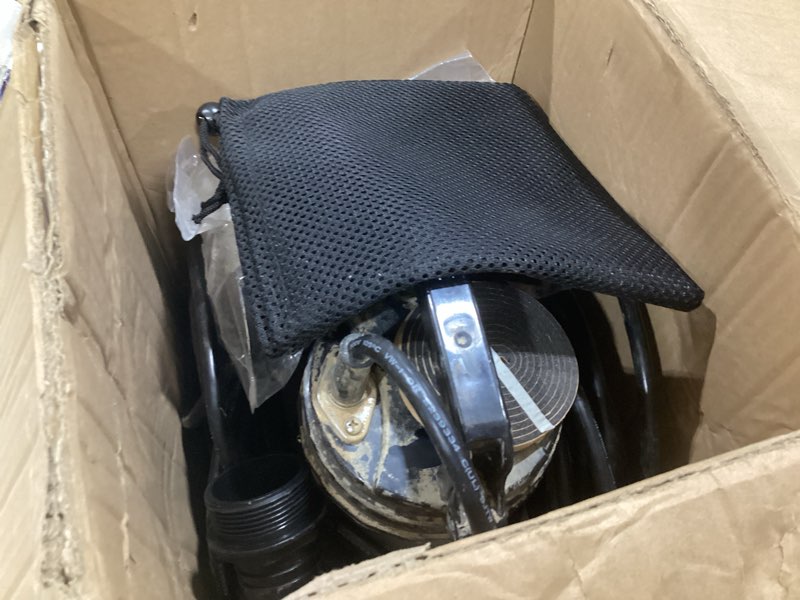 Condition photo showing As Is for submersible water pump 2/3 hp stainless steel sewage pump,automatic timer 5500 gph sump pump for garden irrigation,basement,outdoor drainage, 2'' npt discharge port,50ft cord 2/3 hp 5500 gph / 50ft