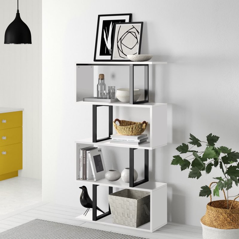 Wade Logan Geometric Bookcase - 56" H x 31.5" W, White Steel