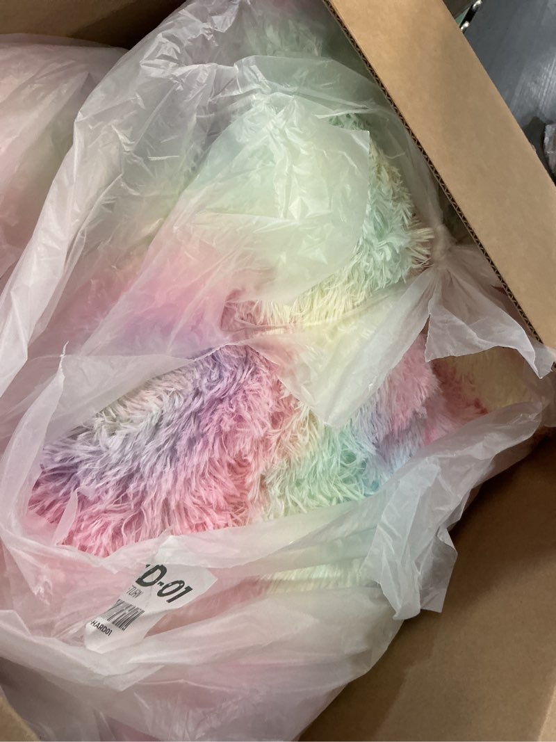 Condition photo showing As Is for pagisofe fluffy vibrant rainbow rugs for bedroom girls 5x7, colorful soft cute unicorn girls room rugs, kids playroom living room nursery home decor, furry kawaii princess rug,pastel shaggy rug carpet 5' x 7' (rectangular) 1- rainbow