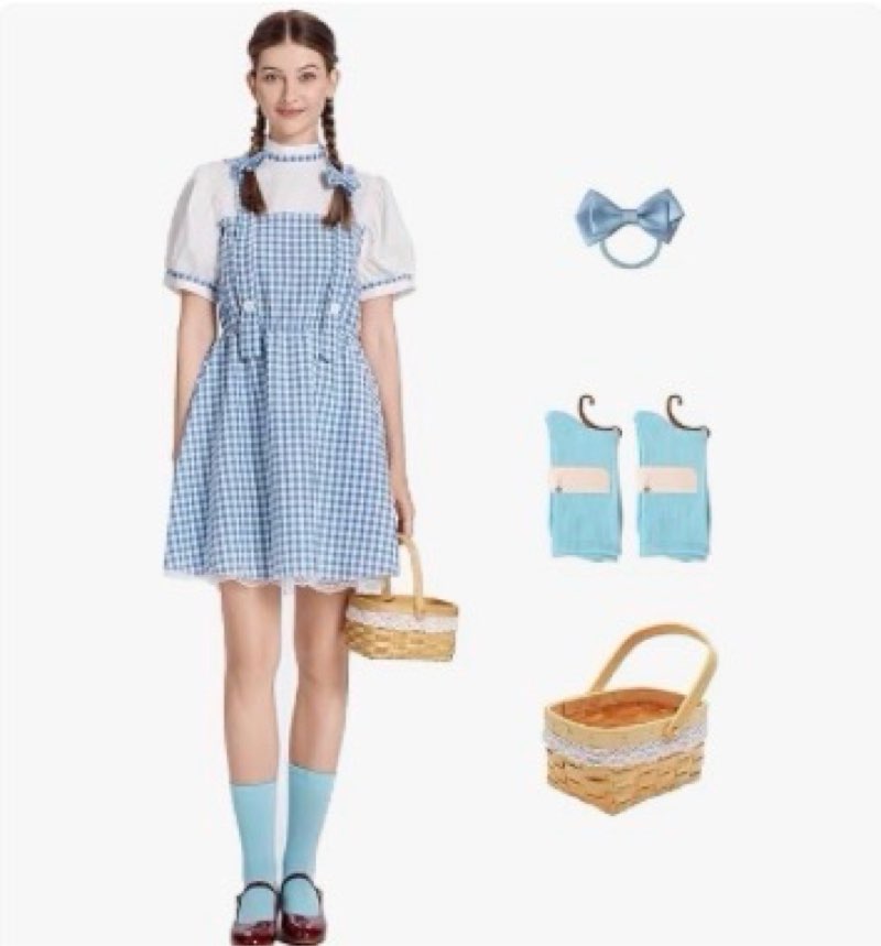 kakufunny Halloween Costumes for Women Cute Plaid Skirt with Basket Halloween Cosplay Dress with Acc