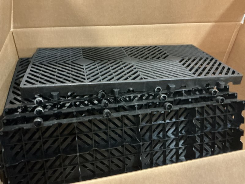 Condition photo showing As Is for 6 Pcs Plastic Pallets 23.6 x 11.8 x 1.18 Inch Lightweight Moisture-Proof Waterproof Floor Pallet Breathable Grid Ventilation Storage Pad for Garages, Kitchen, Basement, Attic