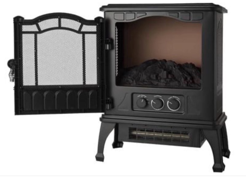 mainstays shag-g24f black 1500w 2-setting 3d electric stove heater with life-like flame