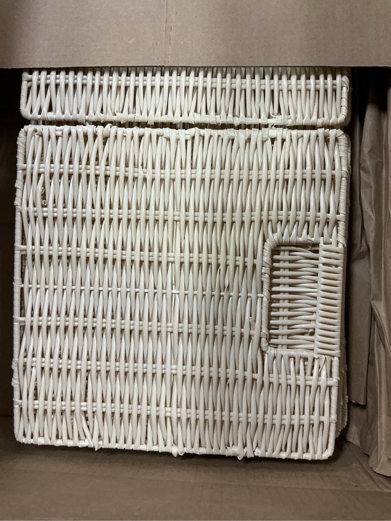 Condition photo showing Good Condition for taimei&g02 10.5 x 10.5 in plastic wicker baskets for cube storage, collapsible square wicker storage basket set of 4, rattan storage cube, square baskets for shelves - lvory lvory?4 pack?