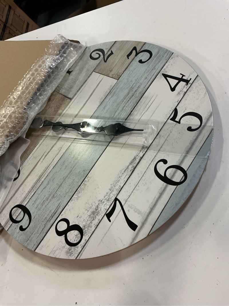 Condition photo showing Good Condition for kecyet wall clock battery operated 18 inch large silent non ticking coastal design country rustic retro decorative for bathroom kitchen living room bedroom blue 18"