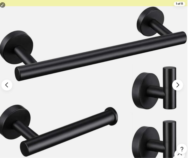 Black Towel Bar 4-Pieces Matte Black Bathroom Hardware Stainless Steel Round Wal