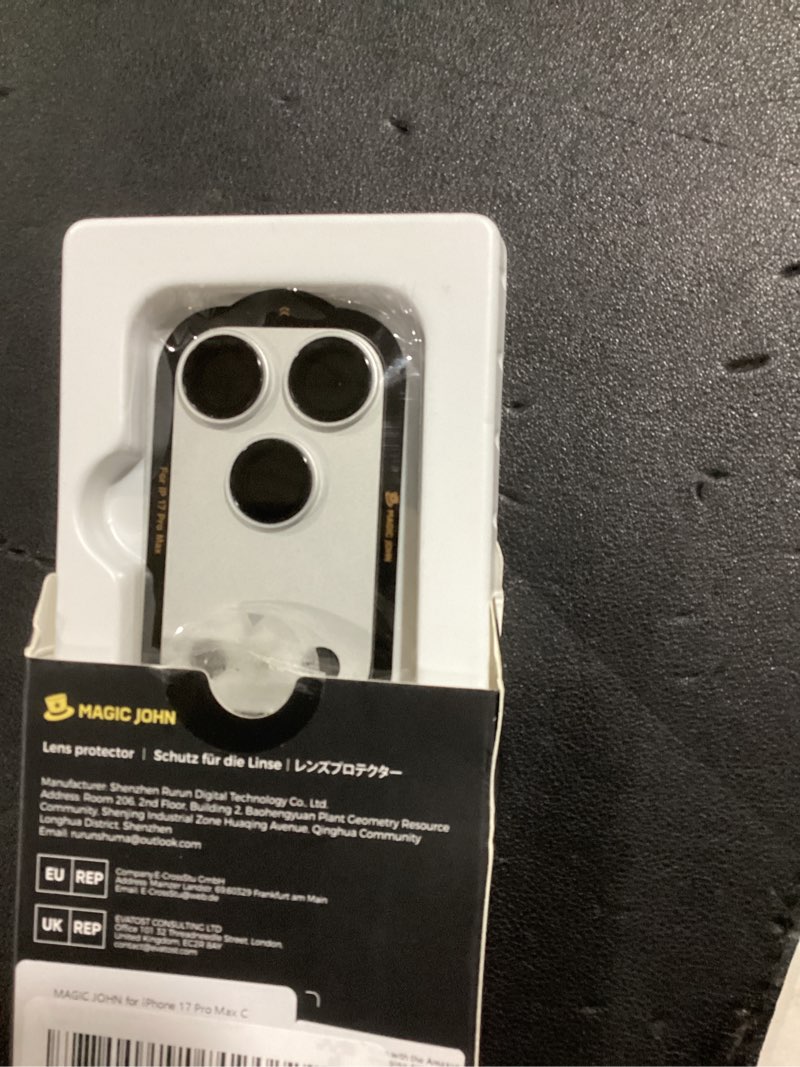 Condition photo showing New/Like New for magic john 2 pack camera lens protector for iphone 17 pro max, full coverage, metal aluminum alloy camera lens film, hd clear, scratch resistant, case-friendly, sliver sliver iphone 17 pro max