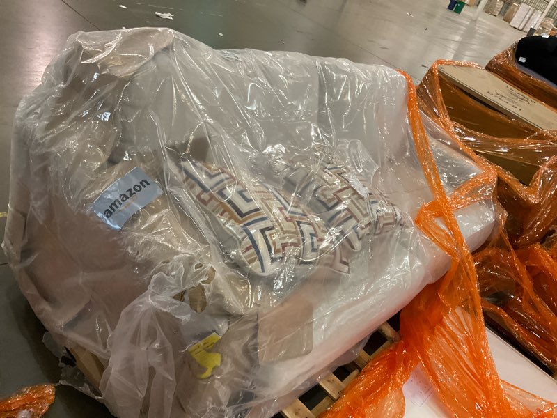 Condition photo showing Good Condition for Signature Design by Ashley Aviemore Coastal Sofa Sleeper with Folding Memory Foam Mattress and 2 Accent Pillows, Queen, Beige Beige Sofa Sleeper