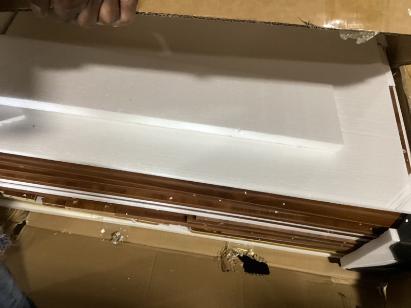 Condition photo showing As Is for (No Mirror) Vanity Desk with 35.12" HD Lighted Mirror, 46.85" Big Modern Vanity Desk with Mirror and Lights, Makeup Vanity with 7 Drawers and Storage Shelves and Charging Station, Walnut